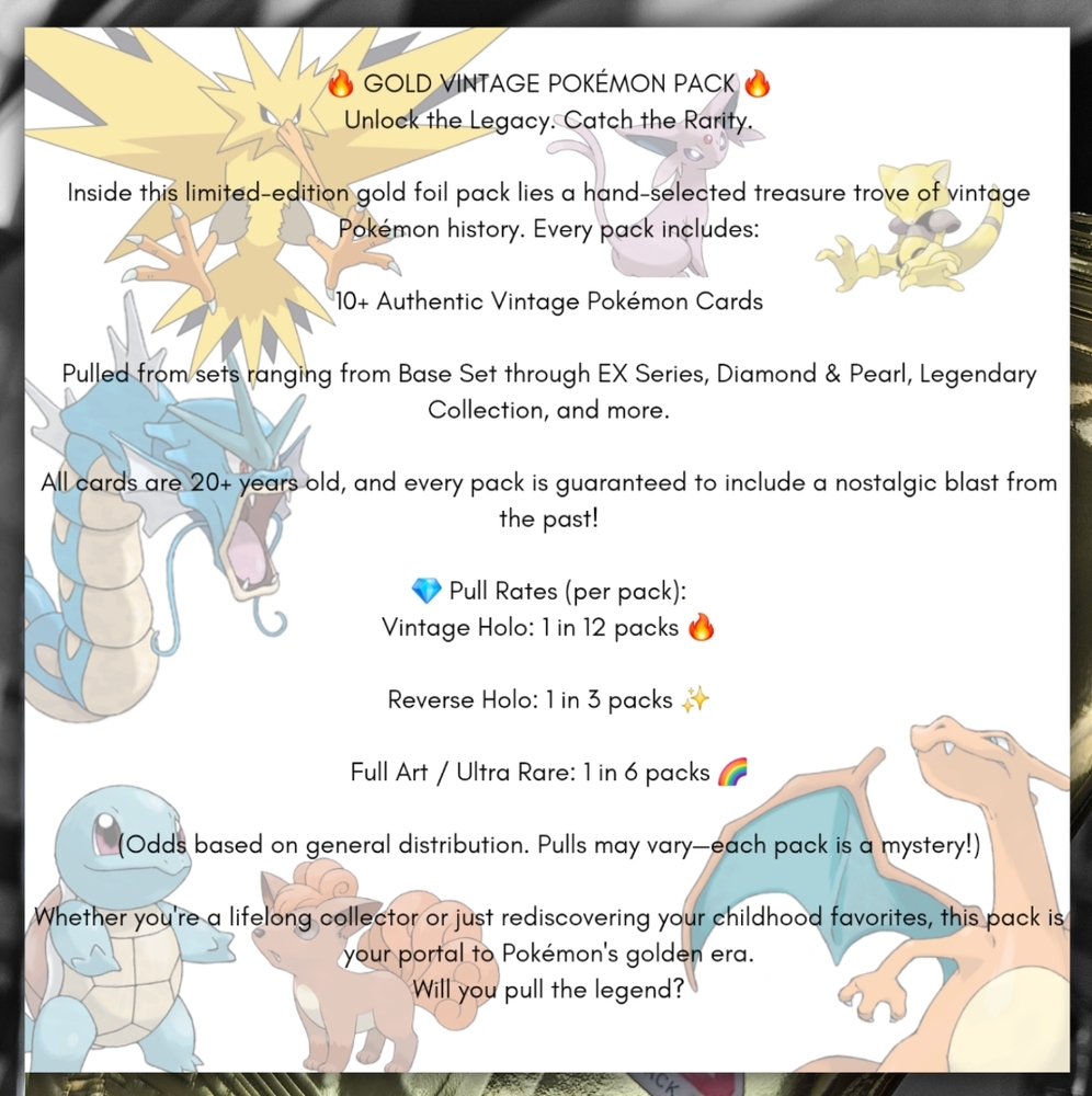✨️ Pokémon Mystery Vintage Gold 5 Pack - Picture 3 of 3
